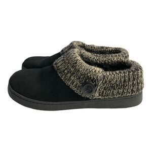 Clarks Black Leather Winter Shoes Women's 9M Knit Collar Slip On Round Toe